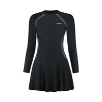 Women's Long-Sleeve Zip-Front Color Block Athletic Swim Dress - KaleaBoutique.com