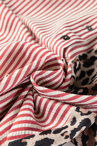KaleaBoutique Stylish Striped Leopard Print Patchwork Button Up Womens Shirt - KaleaBoutique.com