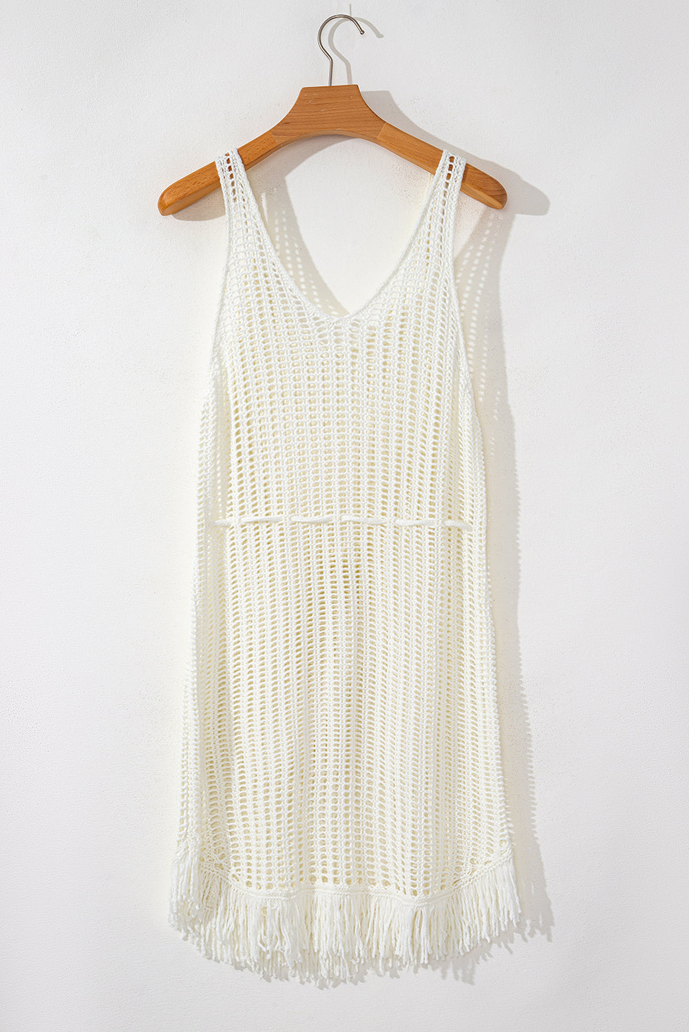 Crochet Fishnet Fringed Edge V Neck Beach Cover Up - KaleaBoutique.com