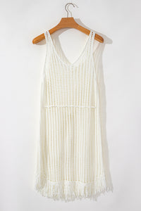Crochet Fishnet Fringed Edge V Neck Beach Cover Up - KaleaBoutique.com