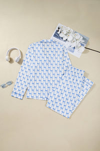 KaleaBoutique Stylish Bow Print Long Sleeve Shirt and Pants Soft Pajama Set - KaleaBoutique.com