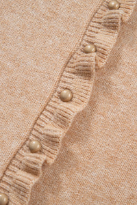 KaleaBoutique Comfortable Ruffle Trim Gold Button Sweater Cardigan - KaleaBoutique.com