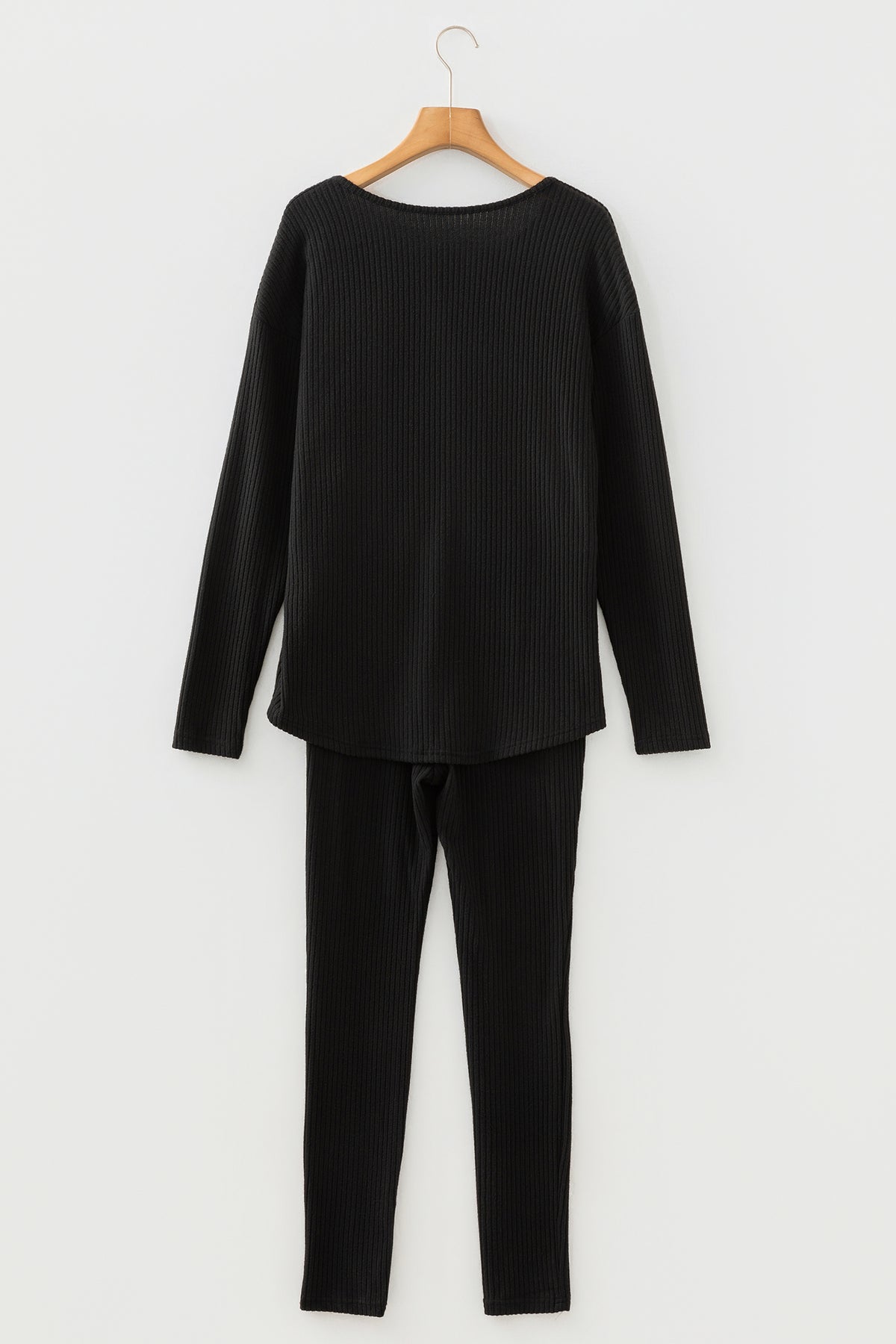 KaleaBoutique Comfortable Ribbed Notched Neck Knit Long Sleeve Leggings Two Pieces Lounge Set - KaleaBoutique.com