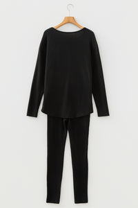 KaleaBoutique Comfortable Ribbed Notched Neck Knit Long Sleeve Leggings Two Pieces Lounge Set - KaleaBoutique.com