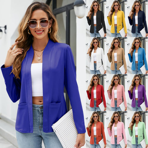 Women's Collarless Open-Front Blazer Style Cardigan with Pockets In 12 Colors - KaleaBoutique.com