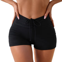 Women's Black High-Waist Tie-Front Swim Shorts - KaleaBoutique.com