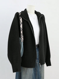 Women's Full-Zip Ribbed-Collar Tight Knit Cardigan - KaleaBoutique.com