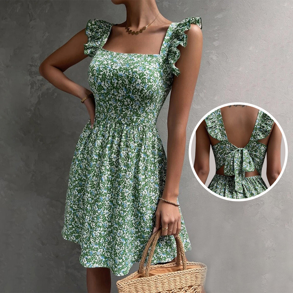 Women's Square-Neck Ruffle-Strap A-Line Mini Dress - KaleaBoutique.com