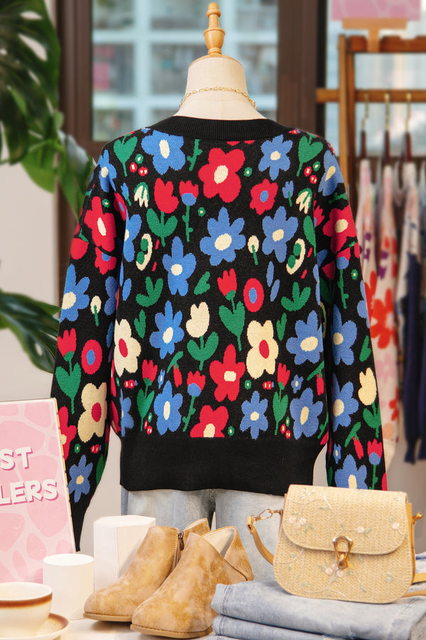 KaleaBoutique Stylish Floral Print V Neck Buttoned Short Cardigan Sweater - KaleaBoutique.com