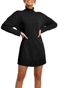 KaleaBoutique Comfortable Solid Color Turtleneck Drop Shoulder Loose Sweater Dress - KaleaBoutique.com