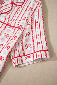 KaleaBoutique Stylish Cute Bow Heart Print Ribbon Decor Short 2pcs Pajama Set - KaleaBoutique.com