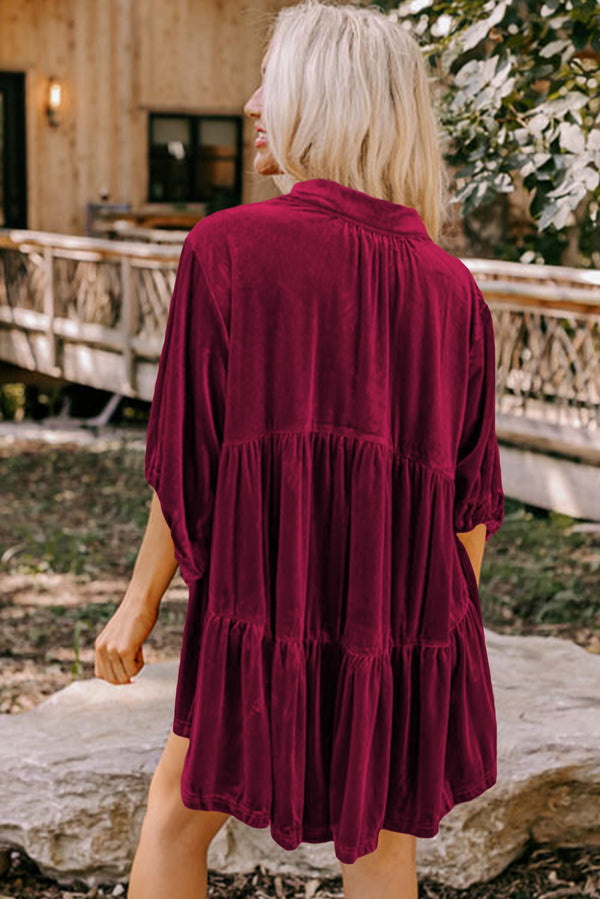 KaleaBoutique Stylish 3/4 Sleeve Tunic Babydoll Velvet Shirt - KaleaBoutique.com