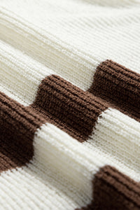 KaleaBoutique Stylish Brown Striped Accent Notched V Neck Cropped Sweater T Shirt - KaleaBoutique.com