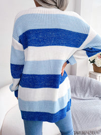 Women's Colorblock Stripe Open-Front Balloon-Sleeve Cardigan - KaleaBoutique.com