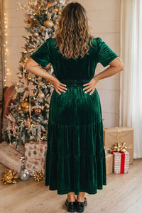 Blackish Green Plus Size Velvet Tiered Maxi Dress - KaleaBoutique.com
