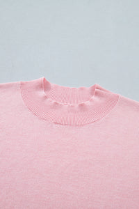 KaleaBoutique Comfortable Stand Neck Contrast Wavy Trim Short Sleeve Sweater - KaleaBoutique.com