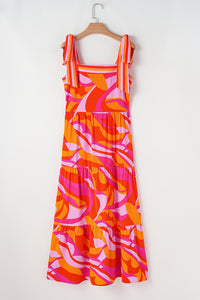 KaleaBoutique Stylish Abstract Print Knotted Shoulder High Waist Maxi Dress - KaleaBoutique.com