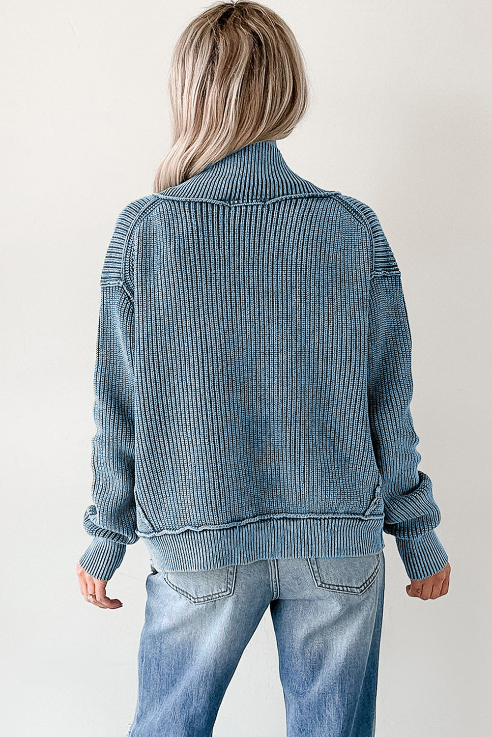KaleaBoutique Stylish Mineral Wash Exposed Seam Patchwork Knit Open Sweater Cardigan - KaleaBoutique.com
