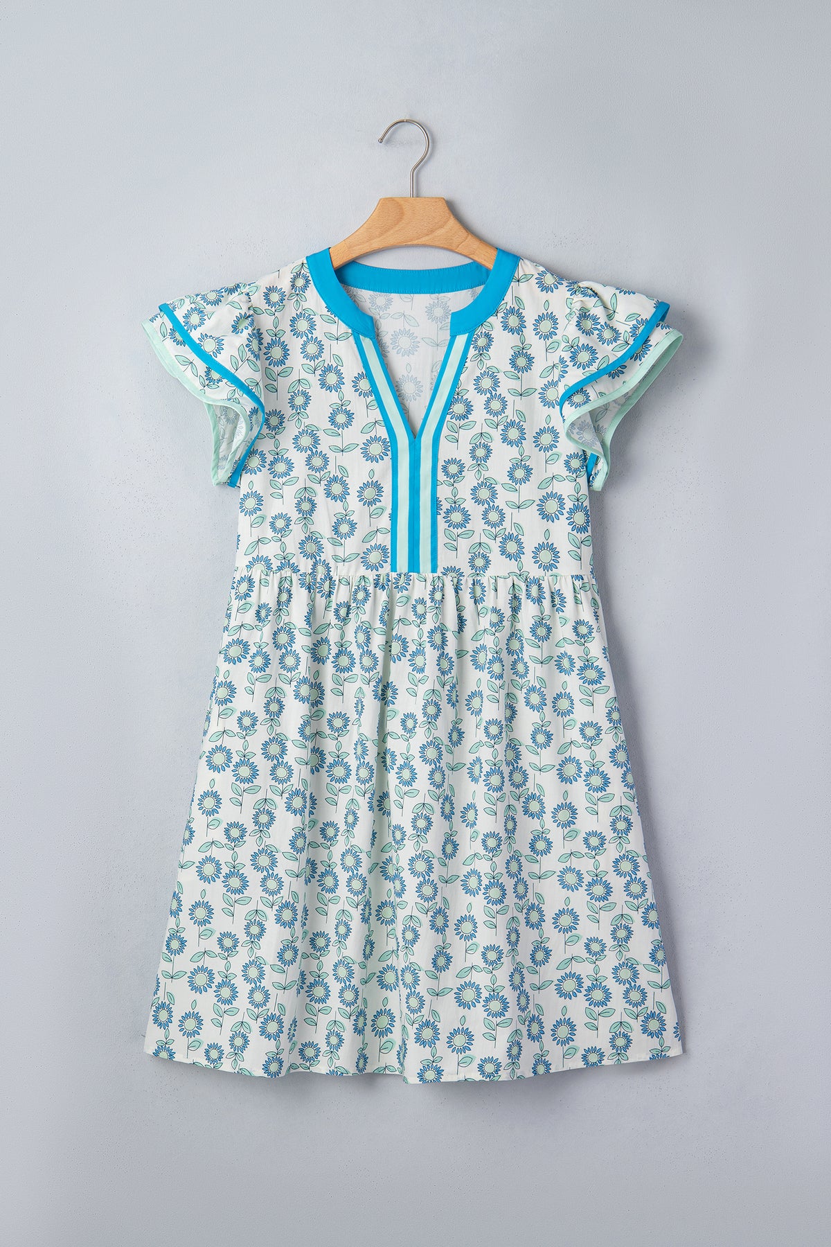 KaleaBoutique Stylish Floral Print Contrast Trim Flutter Sleeve Mini Dress - KaleaBoutique.com