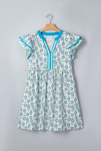 KaleaBoutique Stylish Floral Print Contrast Trim Flutter Sleeve Mini Dress - KaleaBoutique.com