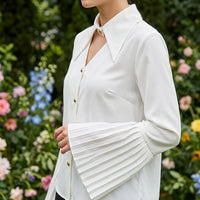Women's Button-Front Blouse with Pleated Flared Cuffs