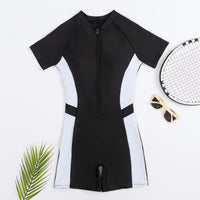 Women's Black Short-Sleeve One-Piece Swimsuit by Kalea Boutique - KaleaBoutique.com
