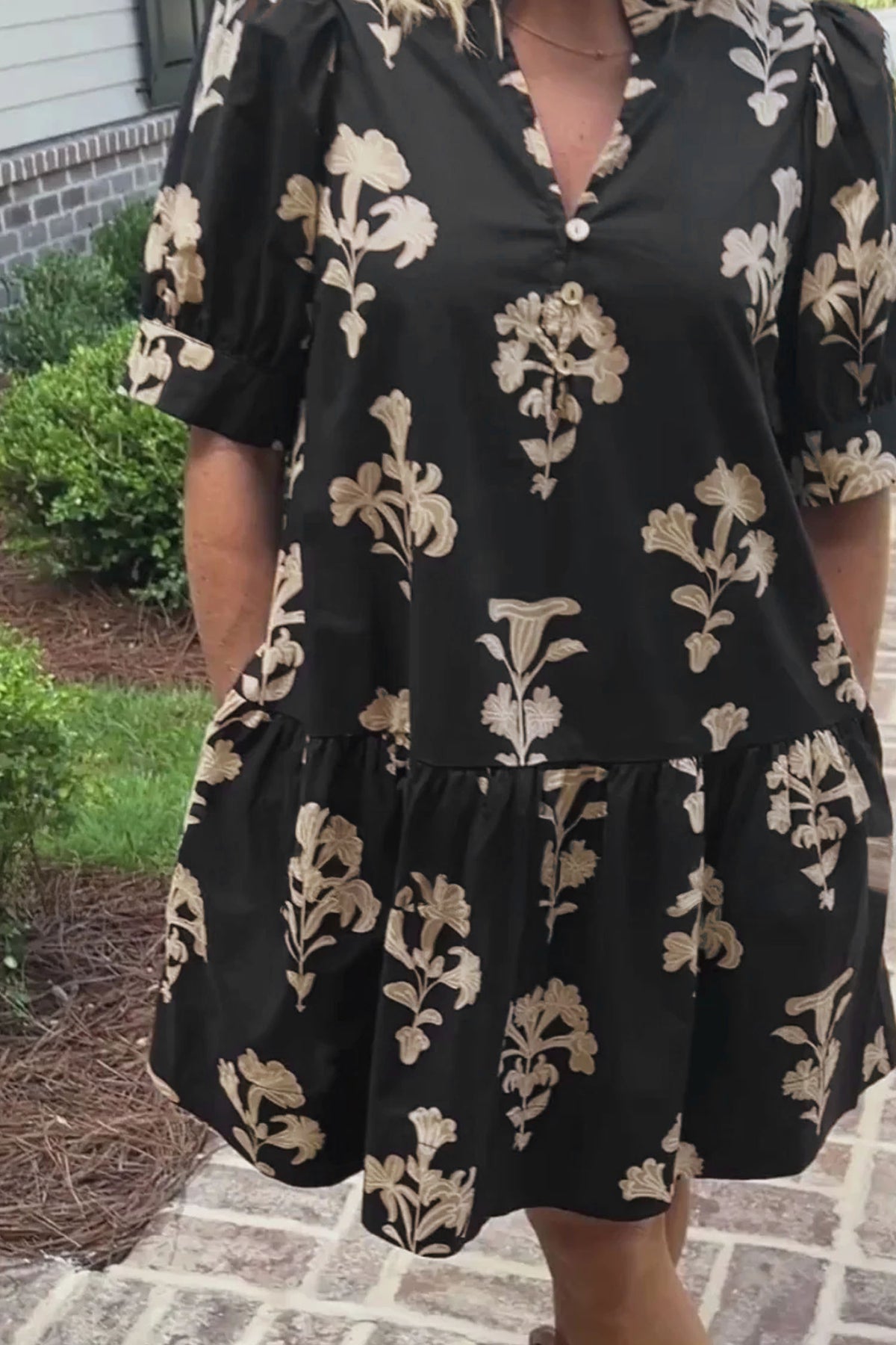 KaleaBoutique Comfortable Frilled V Neck Puff Short Sleeve Floral Mini Dress - KaleaBoutique.com