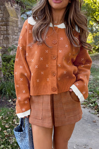 KaleaBoutique Stylish Peter Pan Collar Colorblock Long Sleeve Knitwear Cardigan - KaleaBoutique.com