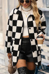 KaleaBoutique Checkered Side Pockets Collared Buttoned Fleece Jacket - KaleaBoutique.com
