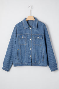 Double Flap Pocket Denim Textured Button Down Jacket - KaleaBoutique.com