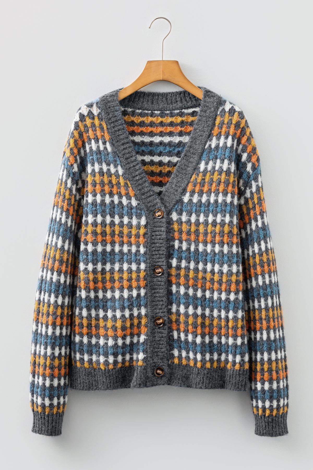 KaleaBoutique Stylish Dotty Pattern Knit Button Front V Neck Sweater Cardigan - KaleaBoutique.com