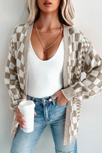 KaleaBoutique Stylish Checkered Open Front Drop Shoulder Cardigan - KaleaBoutique.com