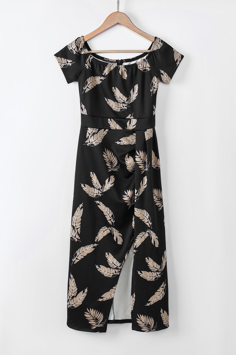 KaleaBoutique Stylish Black Pattern Print Off Shoulder Slit Bodycon Midi Dress - KaleaBoutique.com