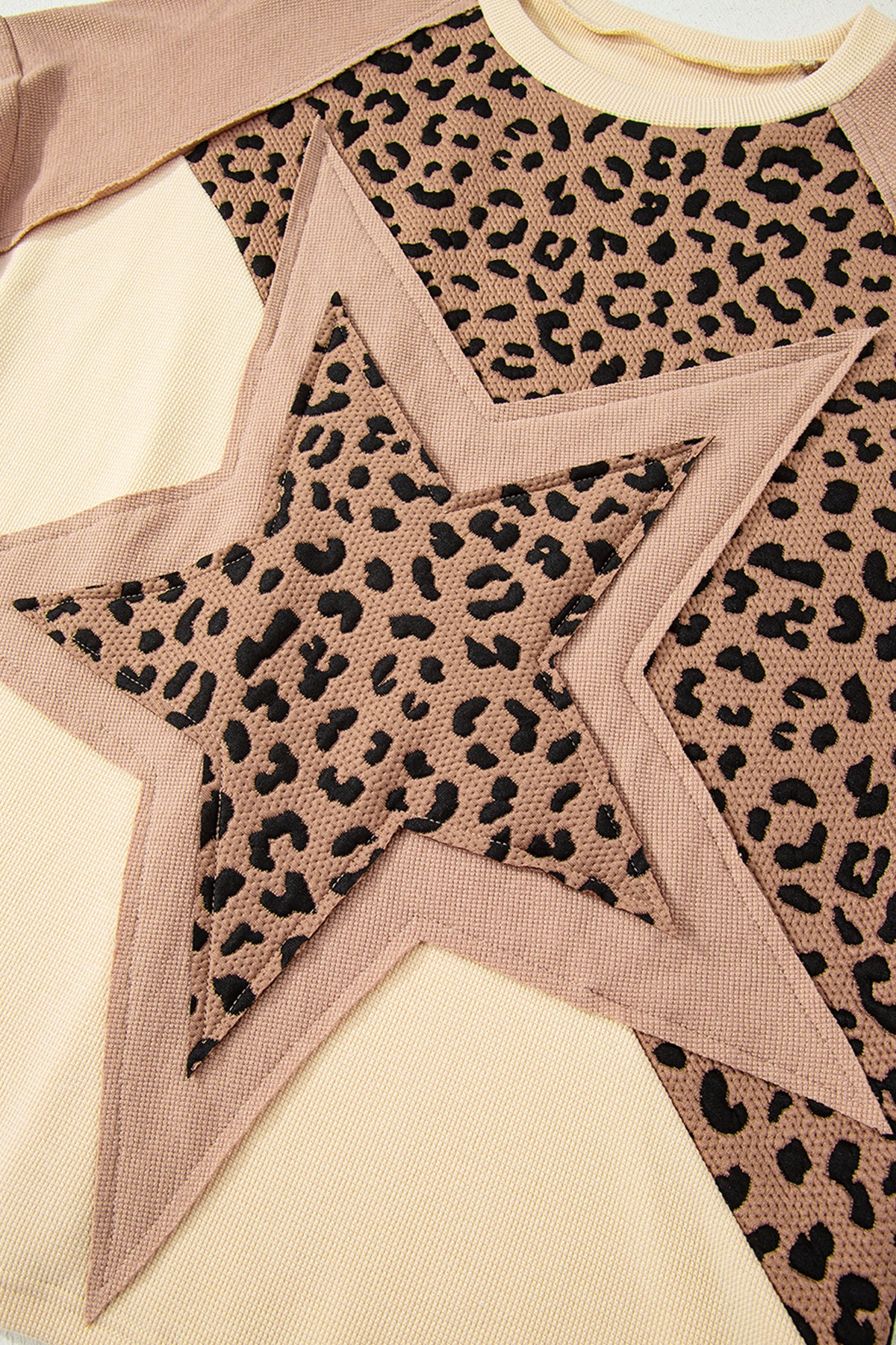 KaleaBoutique Stylish Leopard Star Color Block Patchwork Textured Baggy Sweatshirt - KaleaBoutique.com