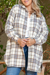 KaleaBoutique White Plaid Print Tunic Plus Size Shacket with Slits - KaleaBoutique.com