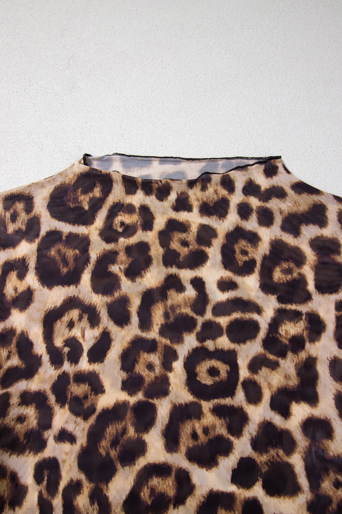 KaleaBoutique Stylish Leopard Print Slim Fit Mesh Long Sleeve Mock Neck Top - KaleaBoutique.com