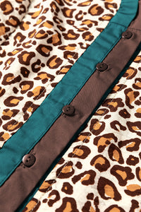 KaleaBoutique Stylish Leopard Print Contrast Frilled Trim Button Down V Neck Shirt - KaleaBoutique.com
