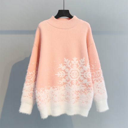 Women's Large Snowflake Gradient Christmas Fuzzy Pullover Sweater - KaleaBoutique.com