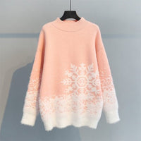 Women's Large Snowflake Gradient Christmas Fuzzy Pullover Sweater - KaleaBoutique.com