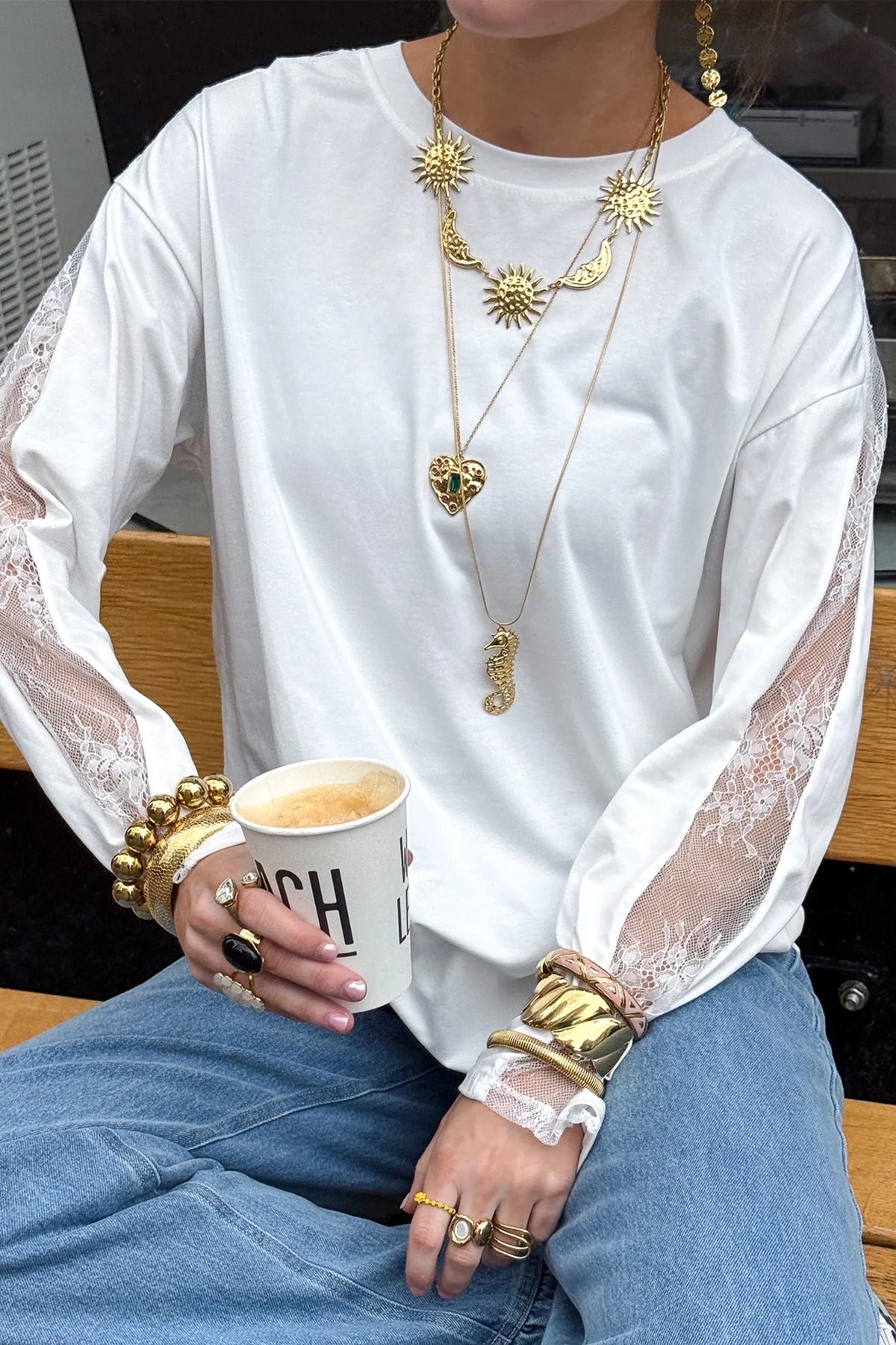 KaleaBoutique Stylish Lace Patchwork Round Neck Long Sleeve Top - KaleaBoutique.com