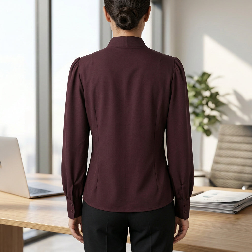 Women's V-Neck Gathered-Shoulder Long-Sleeve Blouse