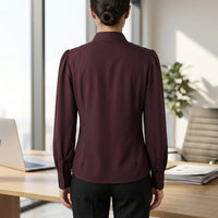 Women's V-Neck Gathered-Shoulder Long-Sleeve Blouse