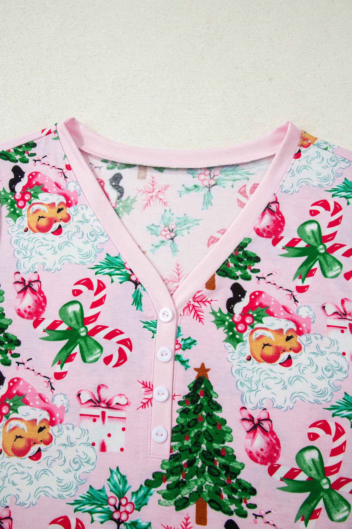 KaleaBoutique Comfortable Christmas Pattern Button V Neck Pullover Drawstring Pants 2pcs Lounge Set - KaleaBoutique.com