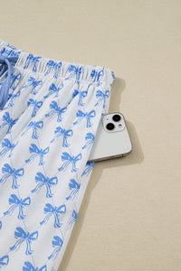 KaleaBoutique Stylish Bow Print Long Sleeve Shirt and Pants Soft Pajama Set - KaleaBoutique.com