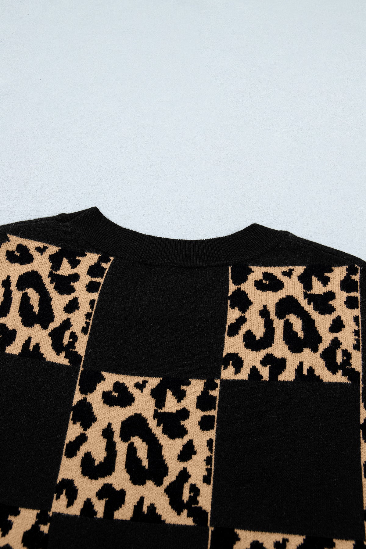 KaleaBoutique Stylish Leopard Checkerboard Short Sleeve Knit Sweater - KaleaBoutique.com