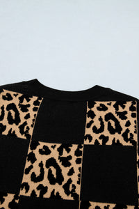 KaleaBoutique Stylish Leopard Checkerboard Short Sleeve Knit Sweater - KaleaBoutique.com