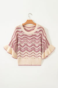 KaleaBoutique Comfortable Wavy Crochet Eyelet Detail Ruffle Half Sleeve Sweater - KaleaBoutique.com