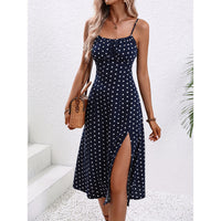New Polka Dot Print Suspender Dress Summer Sexy Split Long Dresses For Womens Clothing - KaleaBoutique.com