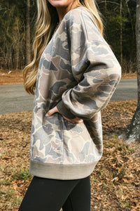 KaleaBoutique Stylish Camo Print Ribbed Trim Casual Pullover Sweatshirt - KaleaBoutique.com