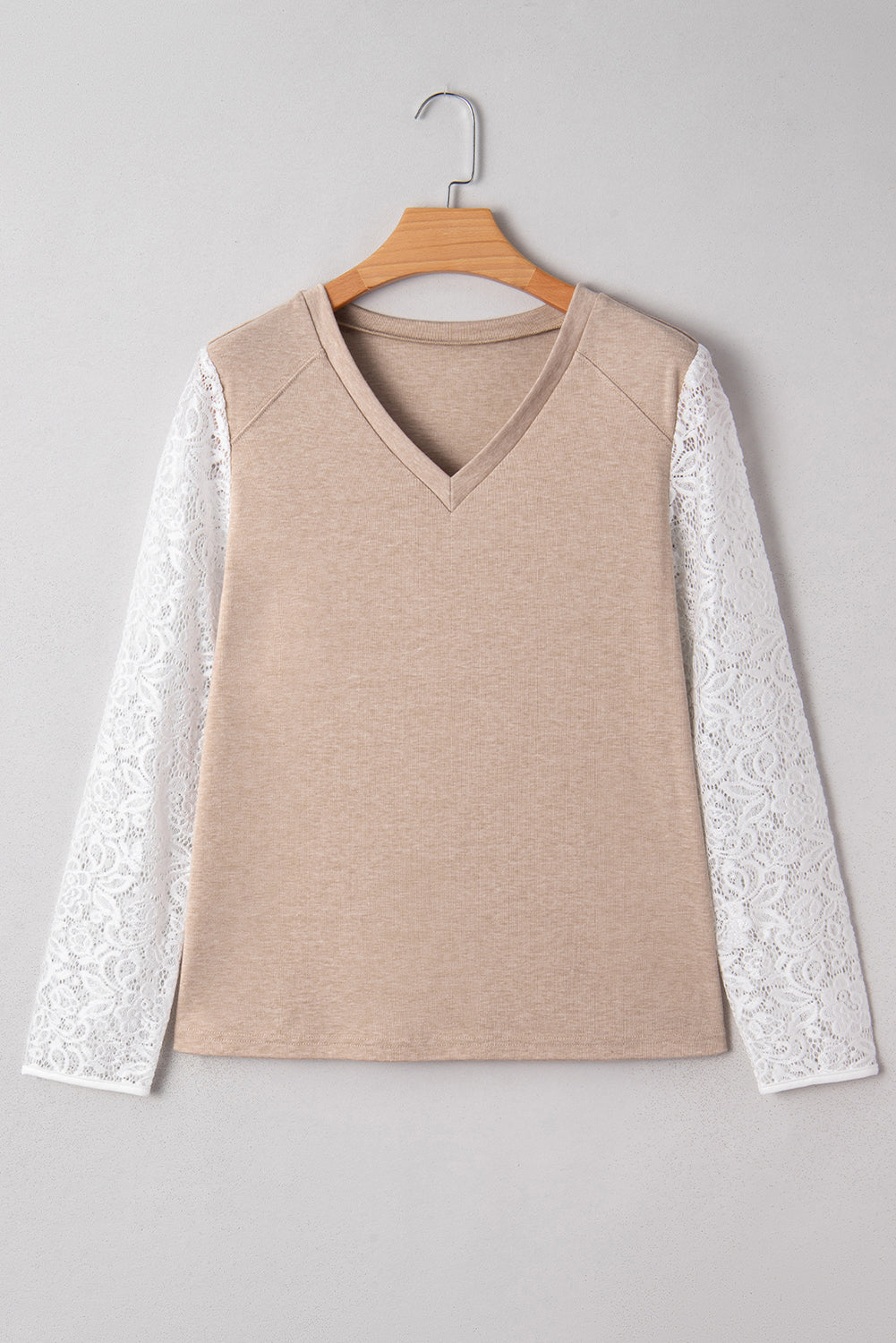 KaleaBoutique Stylish V Neck Contrast Lace Patchwork Long Sleeve Top - KaleaBoutique.com